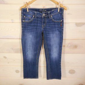 Silver Jeans Women's 27 Aiko Capri Blue Denim Contrast Stitching